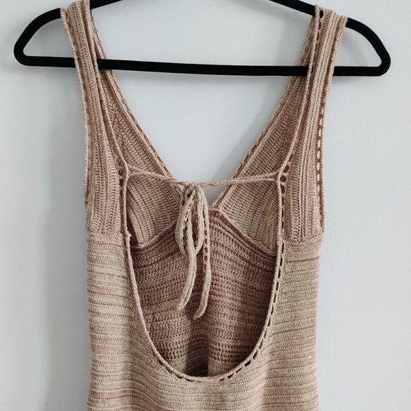 Ronny Kobo Sz Medium Cream Crochet Knit Sleeveless V-Neck Midi Dress open knit - Picture 6 of 8